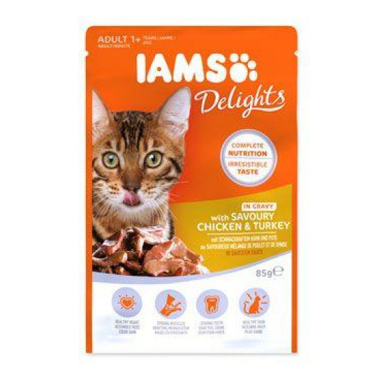 Iams Cat Adult kuře a krůta v omáčce kapsa 85g