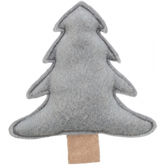 Vianočný stromček s catnipom, 10.5 cm, plsť, sivá