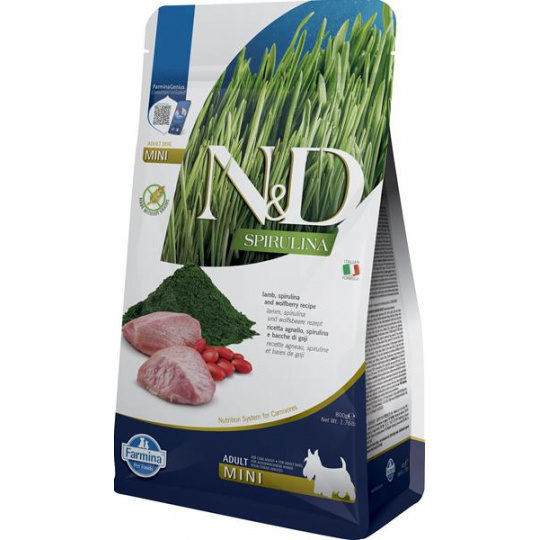 Farmina N&D dog SPIRULINA (GF) adult mini lamb and goji 0,8 kg