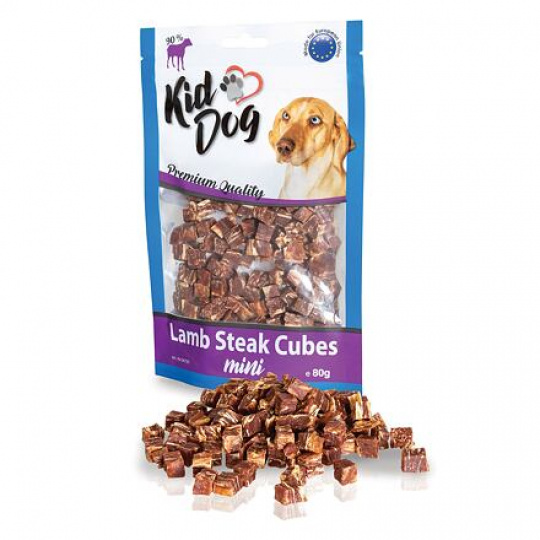 Pochúťka KIDDOG mini kostičky z jahňacieho mäsa 80g