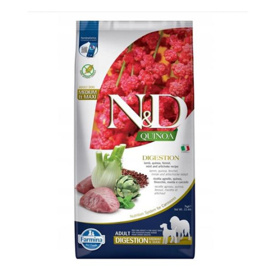 Farmina N&D dog QUINOA (GF) adult medium&maxi, digestion, jahňacie a fenikel 7 kg