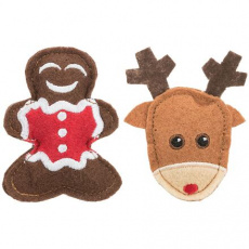 Xmas figure set - sada 2 vianočných hračiek sob a perníček, 8 cm, filc
