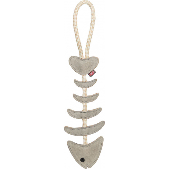 FishBone - rybí kost na laně, 43 cm, hračka pro psy, 100% pravá kůže/lano, šedá