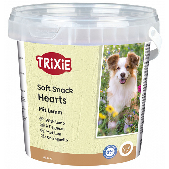 Soft Snack Happy Hearts - srdiečka jahňacie s ryžou, vedierko 500 g Soft Snack Happy Hearts - srdiečka jahňacie s ryžou, vedierko 500 g
