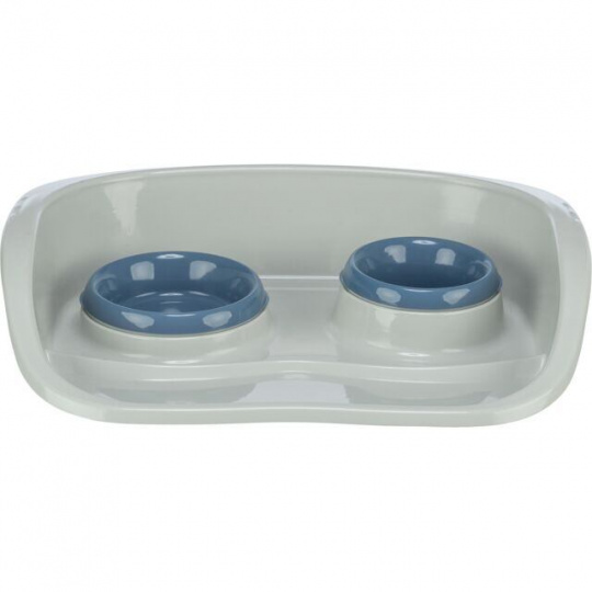 Plastový bar s 2 miskami (0,25 l/ 9cm a 0,3 l/11cm), 46x11x30 cm, sivá/rôzne