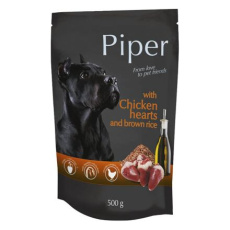 PIPER s kuřecími srdíčky a hnědou rýží, kapsička pro psy 500g