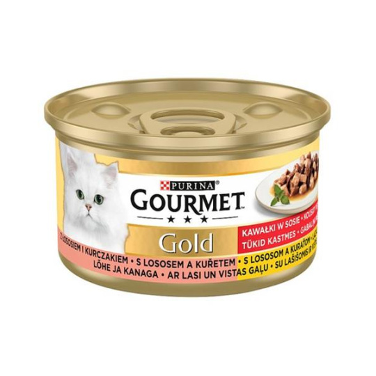 Nestlé GOURMET GOLD cat losos&kuracie kúsky šťava konz.12x85 g