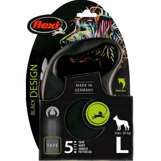 Vodítko Flexi Black Design páska L 5 m čierne (do 50 kg)