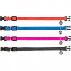 Nylonový nastaviteľný obojok pre mačku, s rolničkou, oranžová/modrá/malinová/čierna