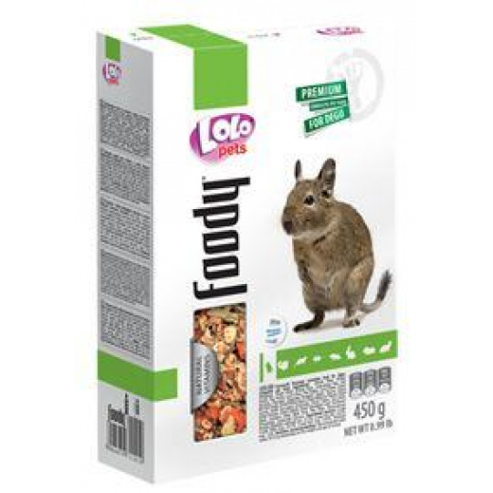 LOLO Foody kompletné krmivo pre osmáky degu 450 g krabička