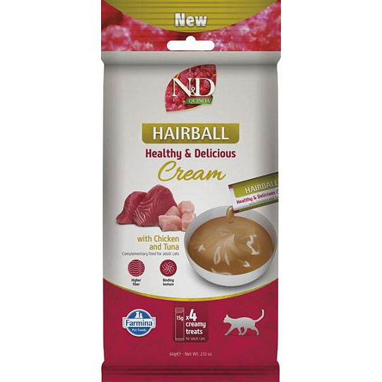 Pamlsok Farmina Creamy N&D Quinoa Cat Hairball with Chicken & Tuna Adult 60 g