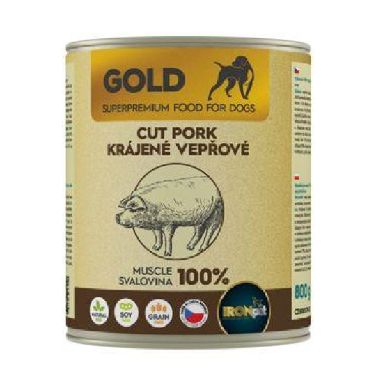 IRONpet Gold Dog Pork cut muscle konzerva 800g