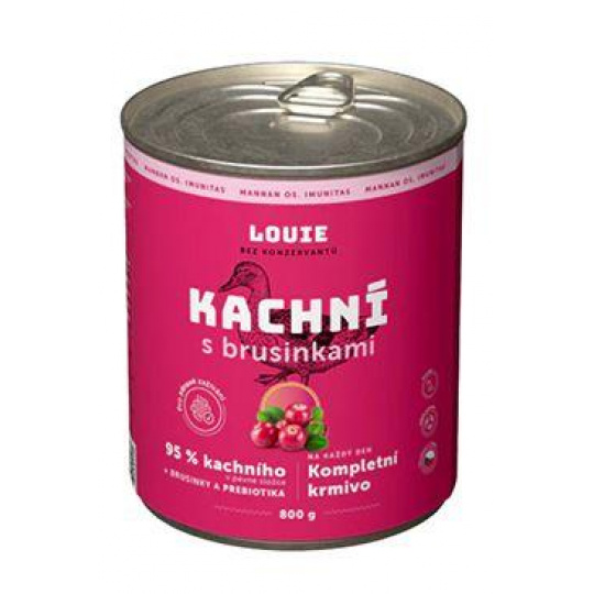 Louie Dog konz. Kachní s brusinkami a prebiotiky 800g Louie Dog konz. Kachní s brusinkami a prebiotiky 800g
