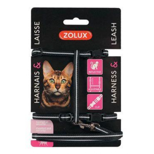 Postroj mačka s vodítkom 1,2m čierny Zolux