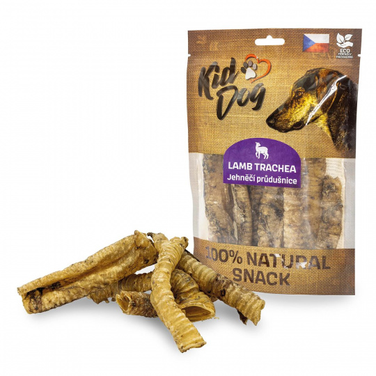 KIDDOG 100% Natural Snack, jahňacia priedušnica (hrtan) 10 - 12 cm / 100 g