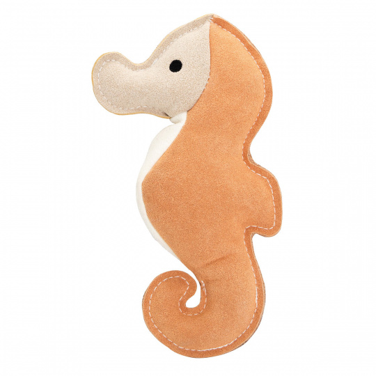Morský koník HipHop Dog, 23 cm, robustná kožená hračka / aport, krémová/horčicová
