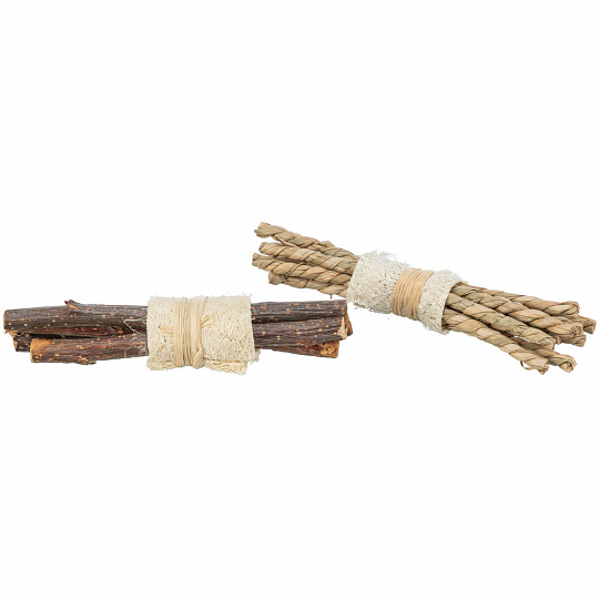 Súprava zväzkov tyčiek - prírodná hračka pre hlodavce 10 x 3 cm, lufa/drevo/morská tráva, 2 ks Súprava zväzkov tyčiek - prírodná hračka pre hlodavce 10 x 3 cm, lufa/drevo/morská tráva, 2 ks