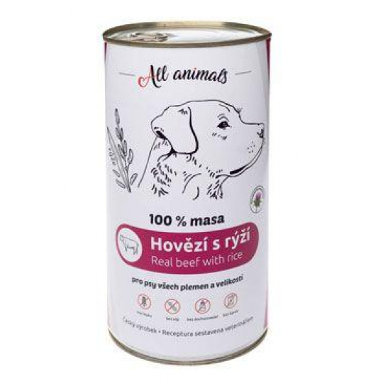 All Animals DOG konz. Hovädzie mleté s ryžou 1200g All Animals DOG konz. Hovädzie mleté s ryžou 1200g
