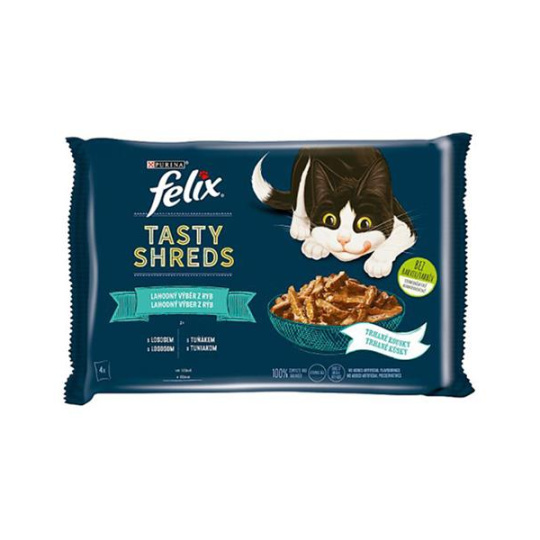 Nestlé FELIX Tasty shreds cat Multipack losos&tuniak v šťave kapsička 4x80 g