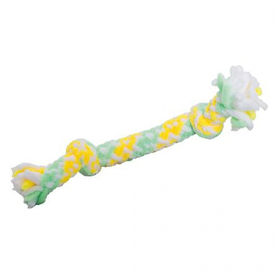 Hebká pletená činka, 2 uzly, 20 cm, pistáciová, žltá, biela, HipHop Dog PLUSH Hebká pletená činka, 2 uzly, 20 cm, pistáciová, žltá, biela, HipHop Dog PLUSH