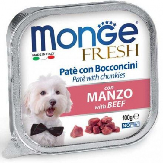 MONGE FRESH - paštéta a kúsky s hovädzím 100 g pre psy