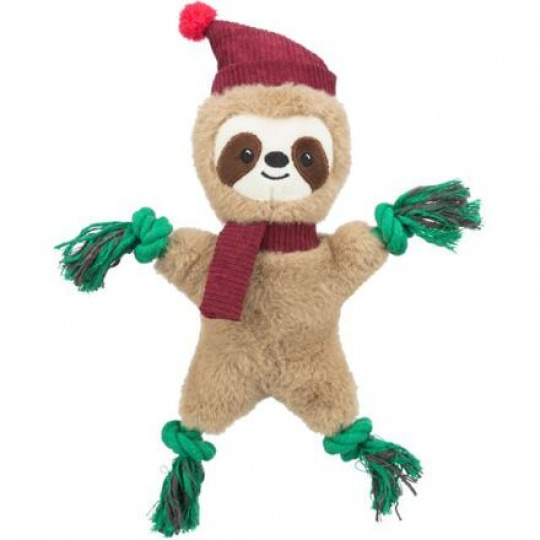 Xmas SLOTH - vianočný leňochod 30 cm, píska/šuchoce, plyš/lano