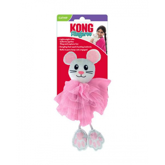 Hračka Kong Cat Flingaroo Tutu Myš, s rolničkami, modro ružová, polyester Hračka Kong Cat Flingaroo Tutu Myš, s rolničkami, modro ružová, polyester